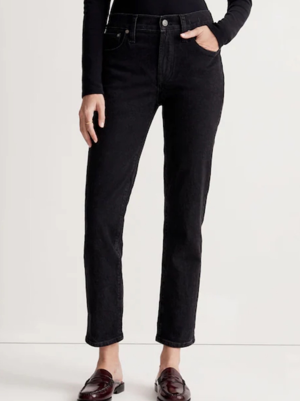 NWT Madewell Perfect Vintage Straight Leg Jeans Black Mid Rise Size 28